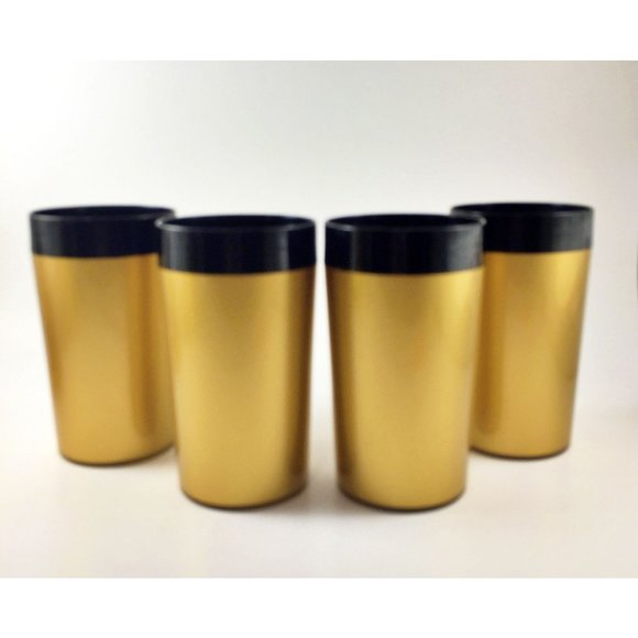 Vintage Insulated Plastic Tumblers Gold Black 5 Inches Tall NFC - Picture 3 of 3